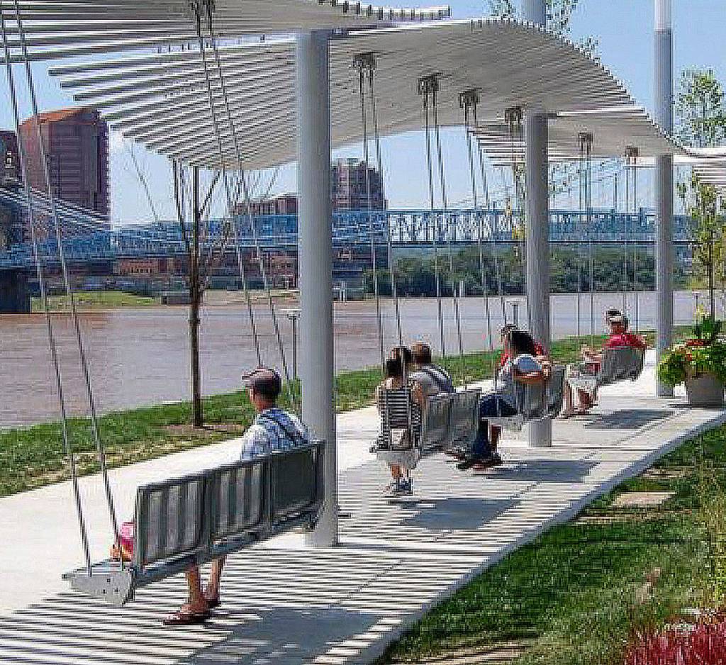 City planners envision a waterfront pocket park in Port Orchard incorporating a design feature with swings that can be used by visitors. (City of Port Orchard illustration)