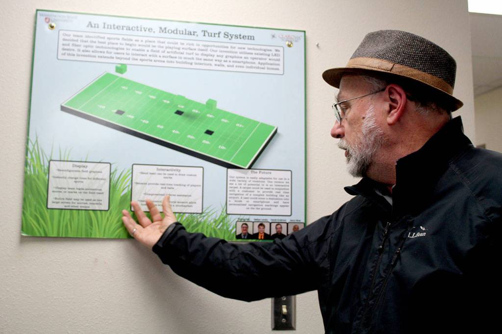 <em>Marvin Pitts talks about patents awarded to engineering students through the mechanical engineering program.</em>                                Michelle Beahm/Kitsap News Group