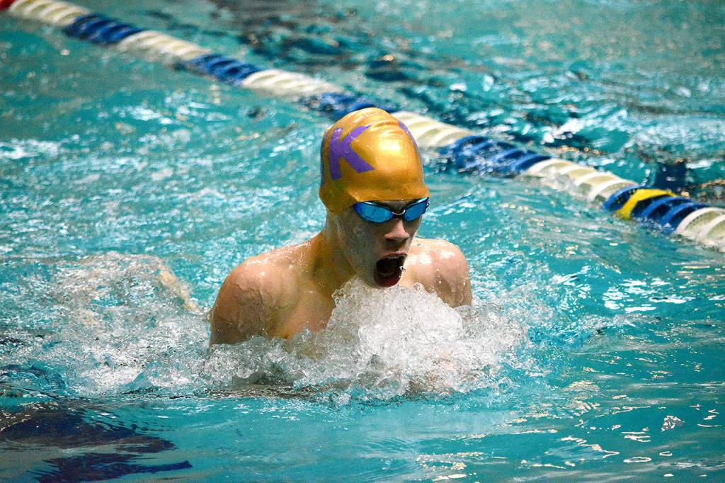 Spencer Grubb of North Kitsap competes in the 100-yard breaststroke. He finished in 1:19.36. (Mark Krulish/Kitsap News Group)