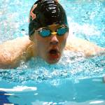 Central Kitsaps Cameron Stimac swam in several races, including the 200-yard medley relay and 200-yard freestyle relay. Here, Stimac completes the 100-yard breaststroke in 1:16.31. (Mark Krulish/Kitsap News Group)