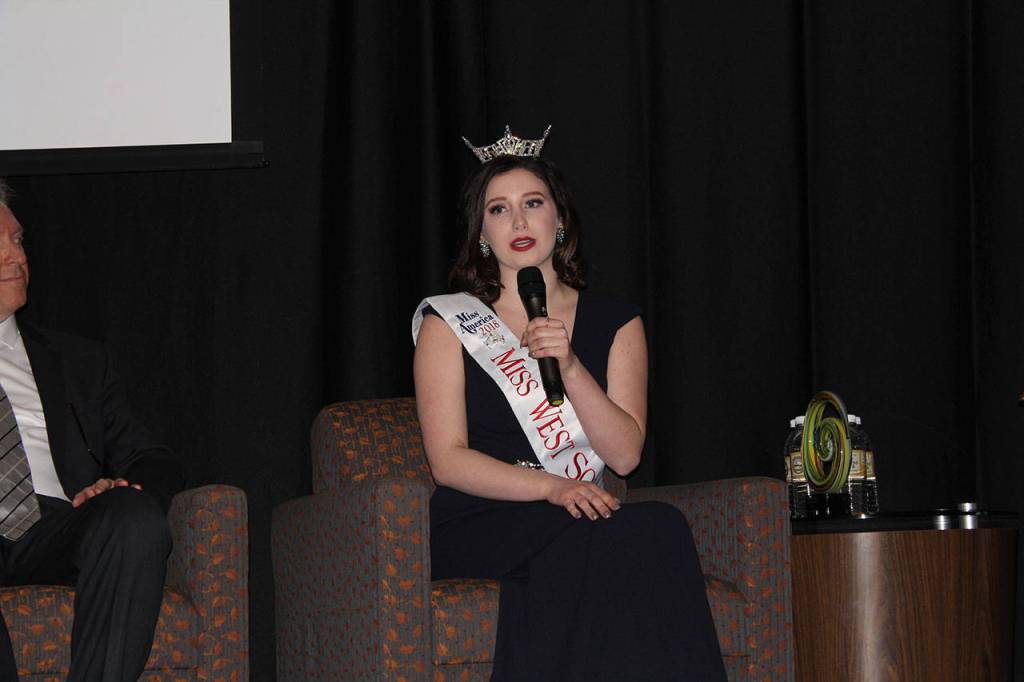 Natalie Myers was named Young Leader of the Year during the 2018 Poulsbo Chamber of Commerce Gala. Nick Twietmeyer | Kitsap News Group.
