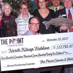 <em>From left, Tracy Russell, Fishline board member; Danielle Murphy, Fishline board member; Sandra Allen, Fishline client advocate; Bruce McCain, Fishline board member; Judy Dougherty, Fishline board member; Betty Herman, Fishline board member; Linda Burris, Fishline market manager; Michael Weeks, food and beverage manager, The Point Casino (holding check); Natalie Vaughan-Wynn, Fishline volunteer manager; Leo Culloo, general manager, The Point Casino; Tom Eckmann, Fishline board president; Mary Nader, Fishline executive director; Chris Placentia, executive director, Noo-Kayet Development Corporation.</em>                                Submitted photo