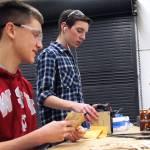 From left, North Kitsap High School seniors Donovan LeRoy and Ethan Rhodes work on their projects during a Jan. 30 after-school CTE shop session at NKHS. Jacob Moore/Kitsap News Group