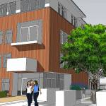 The mixed-use project, as viewed here from Frederick Street, would feature what the architectural firm termed as a Hillclimb. (RiceFergusMiller illustration)