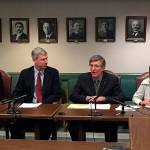 From left, Reps. Kristine Lytton, House Majority Leader Pat Sullivan, Timm Ormsby, and June Robinson announce the House Democrats budget proposal. (Josh Kelety | Kitsap Daily News)