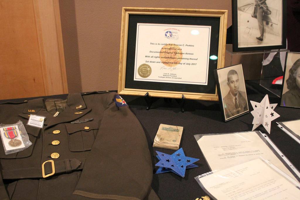 A ceremony was held March 11 honoring Roscoe C. Perkins, who flew with the Tuskegee Airmen in WWII. The Tuskegee Airmen were granted the Congressional Gold Medal in 2006, which was presented to the Perkins family March 11, 2018.                                Michelle Beahm | Kitsap News Group