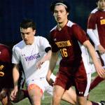 Kingstons Jordan Sanchez looks upfield for a pass in his teams 1-0 victory over North Kitsap on March 12. (Mark Krulish/Kitsap News Group)
