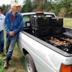 onna Branch-Gilby and her husband Bob Gilby (foreground) take a break after helping volunteers glean hundreds of pounds of potatoes from a vegetable plot from their land just north of the Kitsap County line on Glenwood Road SW. The Gilbeys are active participants in a vegetable gleaning community that provides food for families and area food banks. (Bob Smith | Kitsap Daily News)