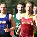 Stefans Lusis of Kingston is the defending Olympic League and WCD III 3,200-meter champion and will face challengers both old and new this spring, including Lucas Becker of Klahowya (center) who is running track for the first time. (Mark Krulish/Kitsap News Group)
