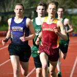 Stefans Lusis of Kingston is the defending Olympic League and WCD III 3,200-meter champion and will face challengers both old and new this spring, including Lucas Becker of Klahowya (center) who is running track for the first time. (Mark Krulish/Kitsap News Group)