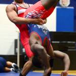 Interior Communications 2nd Class Austin Craig and Culinary Specialist Seaman Derekston Williams participate in situational drills during the All-Navy Wrestling Team practice at Naval Base Kitsap-Bremertons fitness center. The All-Navy Wrestling Team is preparing for the 2018 Open Wrestling Championships.                                Mass Communication Specialist 3rd Class Christopher Jahnke / U.S. Navy