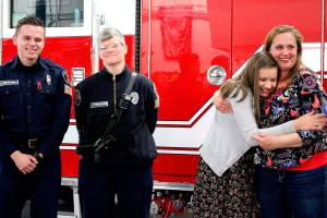 <em>Left to right: Ivan Semerenko, Kara Putnam, Elyza Gutierrez and Jennifer Gutierrez at the recognition for Elyzas early CPR on her mom during an emergency Nov. 10.</em>                                Michelle Beahm / Kitsap News Group