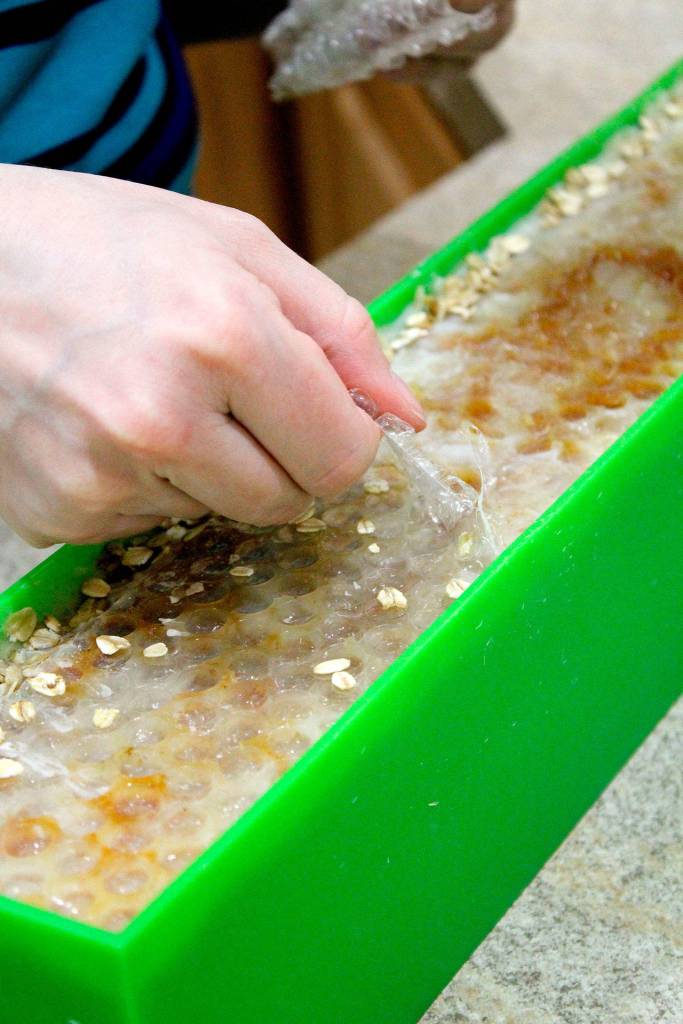 Kelsey Thomas said that shes never quite sure what a batch of soap will look like until she cuts it up. (Michelle Beahm | Kitsap Daily News)