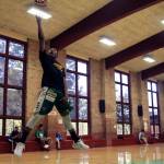 Mauricio Modestin Jr. jumps for a layup during practice at Sheridan Park Community Center on April 16. Jacob Moore | Kitsap Daily News