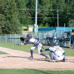 North Kitsap second baseman Max Larsen lays down a bunt during his teams 13-1 victory on April 18. (Mark Krulish/Kitsap News Group)