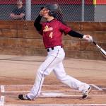 Kingston senior infielder Ethan Sax takes a hack in the first inning of a game against White River on May 5. Jacob Moore | Kitsap Daily News