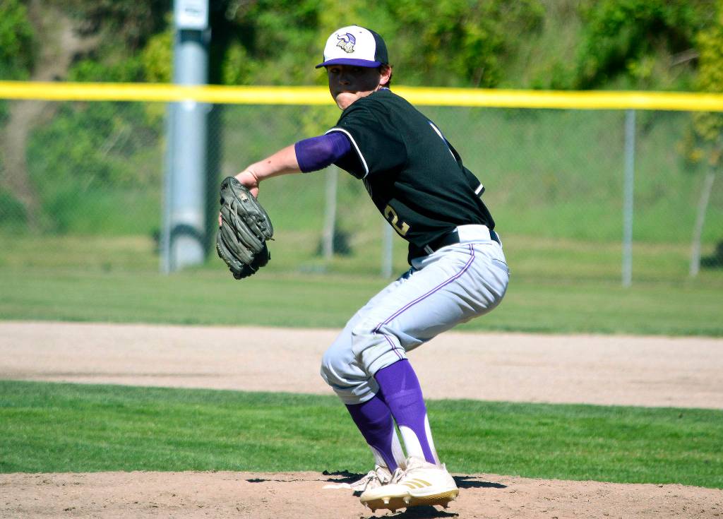 Junior pitcher Isaac Richardson tosses a pitch in his teams game against Fife on May 12. He gave up just three earned runs. Mark Krulish | Kitsap Daily News