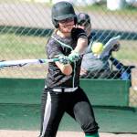Klahowya senior Karli Eberhard takes a swing during Tuesdays game against Seattle Christian. (Mark Krulish/Kitsap News Group)