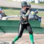 Klahowya senior Karli Eberhard takes a swing during Tuesdays game against Seattle Christian. (Mark Krulish/Kitsap News Group)