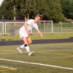 NK senior Nate Blanchard unleashes a kick toward goal in the first half of the game against Archbishop Murphy on May 16. Jacob Moore | Kitsap Daily News