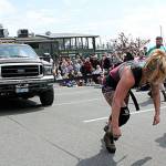 Erin Murray pulls a truck during Sundays not-so-appropriately named Strong Man Competition. Nick Twietmeyer / Kitsap News Group
