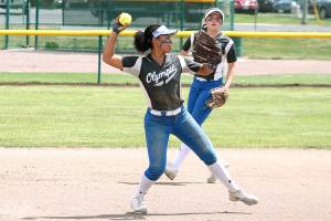 Kiki Mitchell makes the play at shortstop during game one against Ridgefield. (Mark Krulish/Kitsap News Group)
