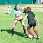 Mark Krulish | Kitsap News Group                                Savannah Foster takes on one of her teammates in a drill during fall practice. As an experienced player, Foster acted as a second coach and mentor to younger players on the team.