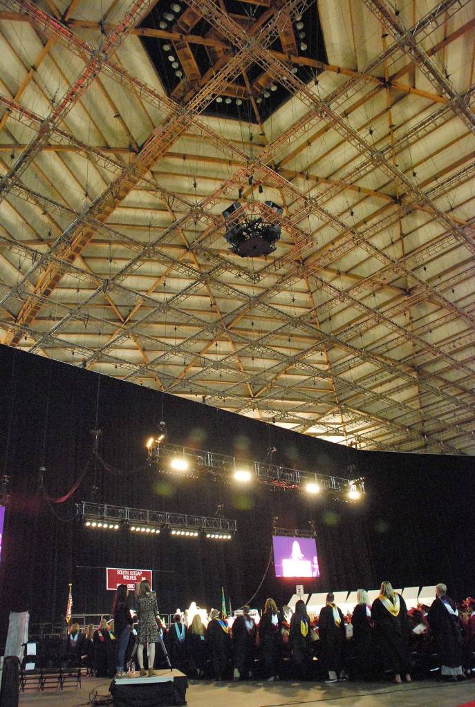 Even the huge South Kitsap High School Class of 2018 graduating class and its crowd of family and friends seem to shrink in the cavernous wood-roofed Tacoma Dome June 12. (Bob Smith | Kitsap Daily News photo)
