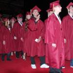 South Kitsap graduates acknowledge familiar faces in the Tacoma Dome audience. (Bob Smith | Kitsap Daily News photo)