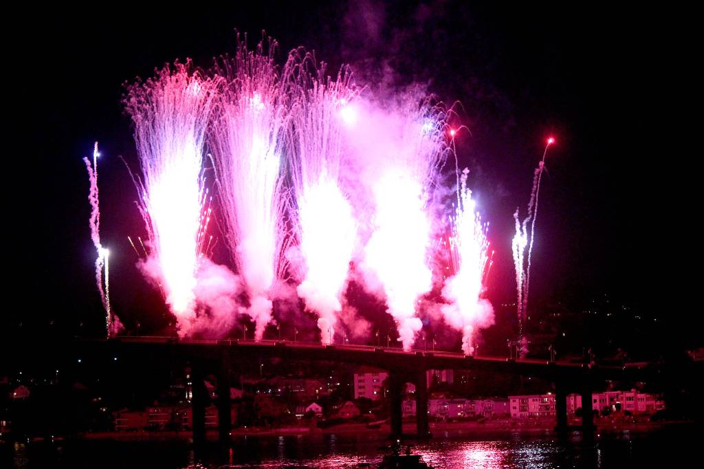 <em>The waterfall fireworks are a huge, unique draw to the Bremerton Bridge Blast.</em>                                Michelle Beahm / Kitsap News Group