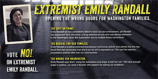 Tarra Simmons was the subject of a personal attack in a political mailer (above) opposing 26th Legislative District candidate Emily Randall.