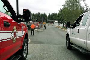 A gas leak occurred Friday afternoon near Silverdale Elementary. (Photo courtesy Central Kitsap Fire and Rescue)