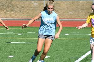 <em>Senior forward Hanna Troy attempts to get by teammate Jayda Day during preseason practice. </em>Mark Krulish/Kitsap News Group