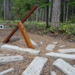 A sundial constructed out of wood beams and granite blocks is a highlight of the new nature trail. (Bob Smith | Kitsap Daily News)