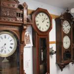Peases skills as a woodworker clearly show in the cases he has built for these clocks in his workshop. Nick Twietmeyer | Kitsap News Group.