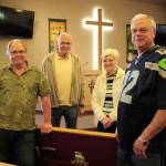 Port Orchard United Methodist Church members Dan Carlson (far left), Chas and Lois Henson and David Kingsbury say their congregation is known for its outreach in helping members in the community. (Bob Smith | Kitsap Daily News)