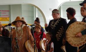 VIDEO: Suquamish Tribe sings gathering song during M/V Suquamish celebration