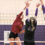 Kingstons Naya Patterson goes for the spike. (Mark Krulish/Kitsap News Group)