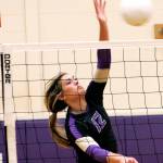 Maddie Pruden spikes a ball during North Kitsaps Oct. 10 match against Kingston. (Mark Krulish/Kitsap News Group)