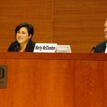 Candidates running for the state Senate seat in the 26th Legislative District  Democrat Emily Randall (left) and Republican Marty McClendon  answer questions at a recent League of Women Voters-Kitsap candidate forum. (Bob Smith | Kitsap Daily News)