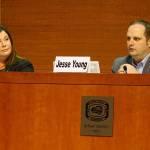 Candidates Connie FitzPatrick, a Democrat, and incumbent Jesse L. Young, a Republican, speak at a candidate forum earlier this month. (Bob Smith | Kitsap Daily News photo)