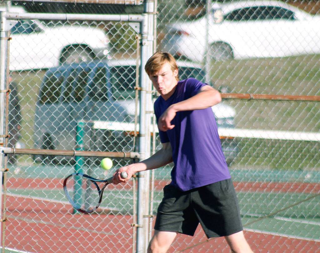 North Kitsaps Chris Schuchart defeated Wyatt Hall of Port Angeles in the first round of the singles tournament. (Mark Krulish/Kitsap News Group)