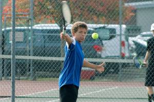 Garrett Lawson won the Olympic League singles tournament, defeating Raymond Lam of Sequim, 6-0, 6-0. (Mark Krulish/Kitsap News Group)