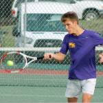Jared Reister and his doubles partner Logan Chmielewski took second place in the Olympic League doubles tournament and advance to districts. (Mark Krulish/Kitsap News Group)