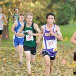 North Kitsaps Max Metters and Klahowyas Jaeden Ellis were among the top boys finishers in the 2A district race. (Michael Dashiell/Sequim Gazette)