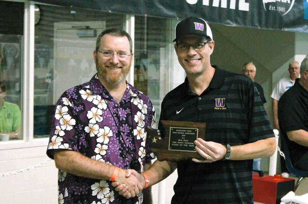 North Kitsap head coach Greg Braun was presented with the Coach of the Year award by the Washington Interscholastic Swim Coaches Association for the second year in a row. (Mark Krulish/Kitsap News Group)