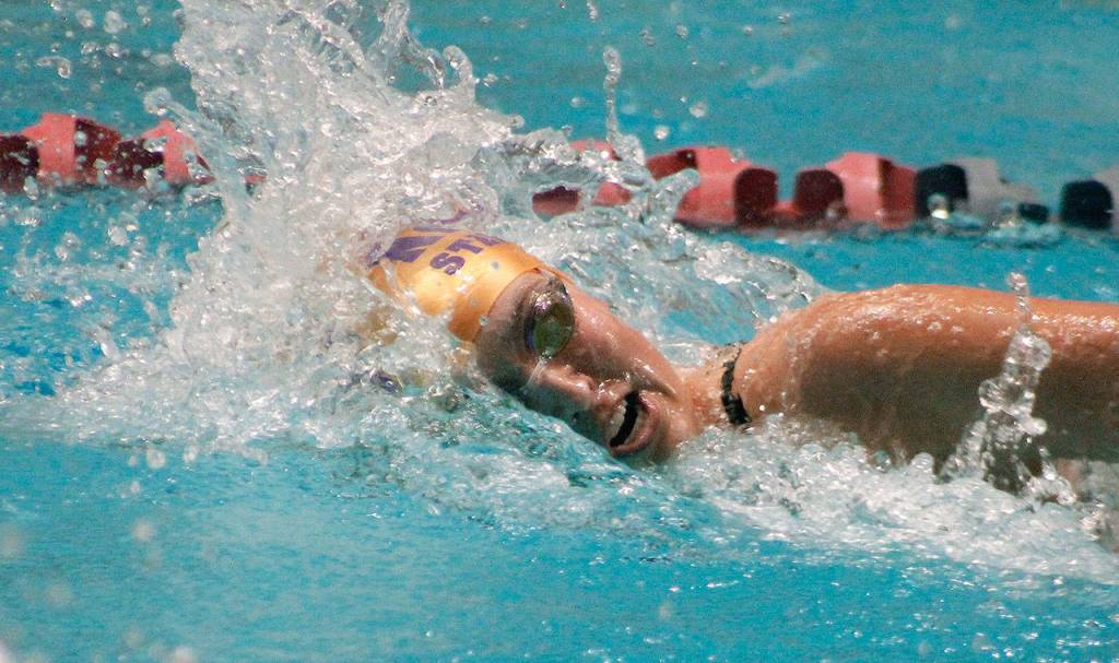 Brianna Hoffman swims to a state championship in the 200-yard freestyle with a time of 1:56.64. (Mark Krulish/Kitsap News Group)