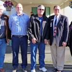 Two South Kitsap School District employees, Don Fike and Ryan Manning, are honored with awards given by the Port Orchard Chamber of Commerce. They are pictured here, left to right: Tom Adams, executive director of facilities; Manning, Fike, Karst Brandsma, district superintendent; and Jennifer Farmer, assistant superintendent. They were honored at a recent chamber luncheon. (Courtesy photo)
