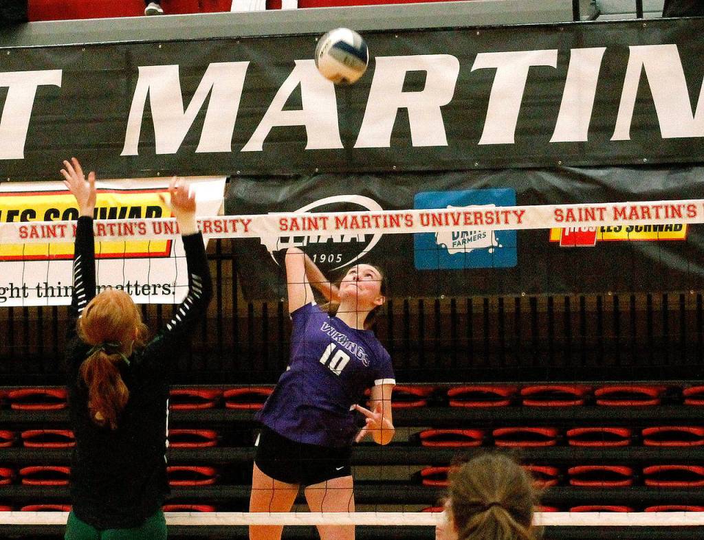 North Kitsaps Riley Rabedeaux is a first-team all-league selection. She led the Vikings with 285 kills. (Mark Krulish/Kitsap News Group)