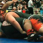 Central Kitsap wrestler Nate Larson defeats Tumua Sosense of Union by pin in 1:58 in a second round matchup. (Mark Krulish/Kitsap News Group)